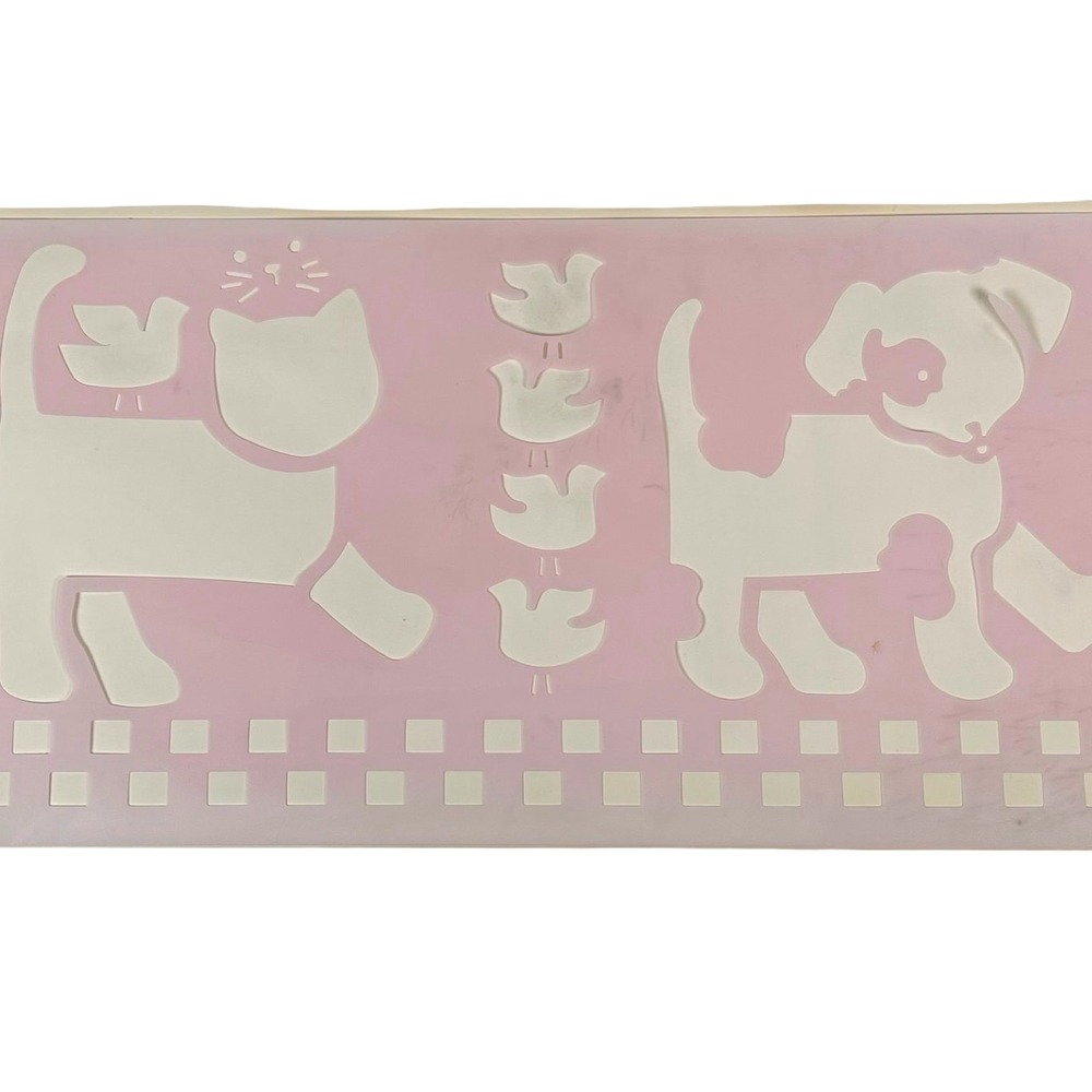 Vintage Delta Stencil‎ Magic Border Pink Cat Dog Bird Pre-Cut Nursery Kawaii 90s